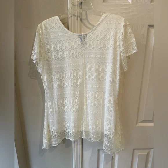 Shannon Ford New York 1X cream Lace Short Sleeve Lined  Top - Picture 3 of 8